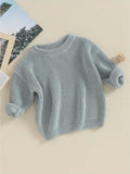 Toddler's Cozy Solid Color Knit Long Sleeve Round Neck Autumn Sweater - Soft, Warm, and Breathable Pullover Winter Sweatshirt for Boys and Girls - Perfect for Casual Daily Wear and Outdoor Play