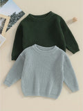 Toddler's Cozy Solid Color Knit Long Sleeve Round Neck Autumn Sweater - Soft, Warm, and Breathable Pullover Winter Sweatshirt for Boys and Girls - Perfect for Casual Daily Wear and Outdoor Play