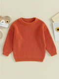 Toddler's Cozy Solid Color Knit Long Sleeve Round Neck Autumn Sweater - Soft, Warm, and Breathable Pullover Winter Sweatshirt for Boys and Girls - Perfect for Casual Daily Wear and Outdoor Play