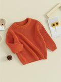 Toddler's Cozy Solid Color Knit Long Sleeve Round Neck Autumn Sweater - Soft, Warm, and Breathable Pullover Winter Sweatshirt for Boys and Girls - Perfect for Casual Daily Wear and Outdoor Play