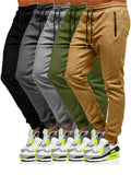 5pcs Men Jogger Sweatpants with Zipped Pockets Stretch Fabric Active Pants for Gym Running Workout Athletic Bottom Sweatpants