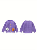 Cute Knitted Ghost Pumpkin Cardigan Sweater - Soft, Warm, Crew Neck, Embroidery Design, Fall Winter Jacket - Halloween Themed Baby Girls' Clothing for Cold Weather