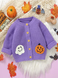 Cute Knitted Ghost Pumpkin Cardigan Sweater - Soft, Warm, Crew Neck, Embroidery Design, Fall Winter Jacket - Halloween Themed Baby Girls' Clothing for Cold Weather