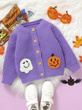 Cute Knitted Ghost Pumpkin Cardigan Sweater - Soft, Warm, Crew Neck, Embroidery Design, Fall Winter Jacket - Halloween Themed Baby Girls' Clothing for Cold Weather