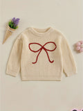 Cozy Toddler Girl Sweater - Soft Bowknot Embroidery, Long Sleeve, Round Neck, Loose Knit Pullover for Fall, Casual, Comfortable, and Adorable Outfit for Little Princesses