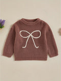 Cozy Toddler Girl Sweater - Soft Bowknot Embroidery, Long Sleeve, Round Neck, Loose Knit Pullover for Fall, Casual, Comfortable, and Adorable Outfit for Little Princesses