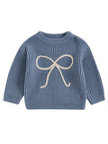 Cozy Toddler Girl Sweater - Soft Bowknot Embroidery, Long Sleeve, Round Neck, Loose Knit Pullover for Fall, Casual, Comfortable, and Adorable Outfit for Little Princesses