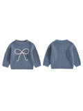 Cozy Toddler Girl Sweater - Soft Bowknot Embroidery, Long Sleeve, Round Neck, Loose Knit Pullover for Fall, Casual, Comfortable, and Adorable Outfit for Little Princesses