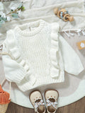 6 Months-3 Years Toddler Baby Girl Sweater, Long Sleeve Crew Neck Frills Solid Fall Winter Warm Knit Pullover Sweater Clothes