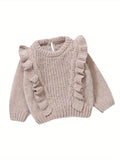 6 Months-3 Years Toddler Baby Girl Sweater, Long Sleeve Crew Neck Frills Solid Fall Winter Warm Knit Pullover Sweater Clothes