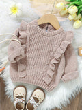 6 Months-3 Years Toddler Baby Girl Sweater, Long Sleeve Crew Neck Frills Solid Fall Winter Warm Knit Pullover Sweater Clothes