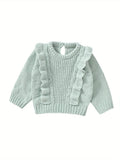 6 Months-3 Years Toddler Baby Girl Sweater, Long Sleeve Crew Neck Frills Solid Fall Winter Warm Knit Pullover Sweater Clothes