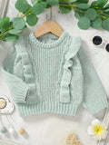 6 Months-3 Years Toddler Baby Girl Sweater, Long Sleeve Crew Neck Frills Solid Fall Winter Warm Knit Pullover Sweater Clothes