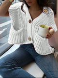 NEW Essnce Women's Loose Knit Vest With Double Pockets And Single-Breasted Metal Buttons