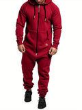 Men's Premium Hooded Fleece Jumpsuit - Fleece - Long Sleeve Full Zipper Overalls with Kangaroo Pockets for Ultimate Warmth and Convenience - Soft, Breathable, and Durable Design for Outdoor Activities