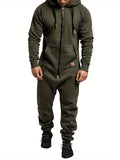 Men's Premium Hooded Fleece Jumpsuit - Fleece - Long Sleeve Full Zipper Overalls with Kangaroo Pockets for Ultimate Warmth and Convenience - Soft, Breathable, and Durable Design for Outdoor Activities