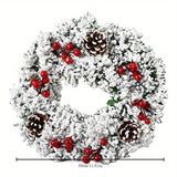 1 piece front door Christmas wreath, Home Decoration Christmas door wreath, weatherproof, artificial Holly wreath with red bow, indoor or outdoor wreath Christmas decoration
