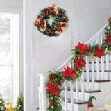 1 piece front door Christmas wreath, Home Decoration Christmas door wreath, weatherproof, artificial Holly wreath with red bow, indoor or outdoor wreath Christmas decoration