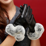 Winter Warmth Faux Leather Gloves - Full Finger, Knit Fabric for Skiing, Cycling & Driving