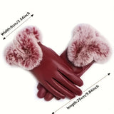 Winter Warmth Faux Leather Gloves - Full Finger, Knit Fabric for Skiing, Cycling & Driving