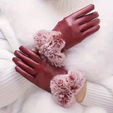 Winter Warmth Faux Leather Gloves - Full Finger, Knit Fabric for Skiing, Cycling & Driving