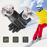 Winter Warmth Faux Leather Gloves - Full Finger, Knit Fabric for Skiing, Cycling & Driving