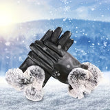 Winter Warmth Faux Leather Gloves - Full Finger, Knit Fabric for Skiing, Cycling & Driving