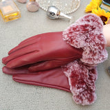 Winter Warmth Faux Leather Gloves - Full Finger, Knit Fabric for Skiing, Cycling & Driving