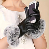 Winter Warmth Faux Leather Gloves - Full Finger, Knit Fabric for Skiing, Cycling & Driving