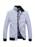 Men's casual stand-up collar slim jacket, solid color style, new choice for sports and leisure