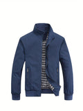 Men's casual stand-up collar slim jacket, solid color style, new choice for sports and leisure