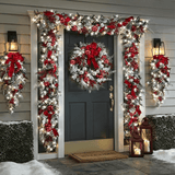 1Set Christmas Decor for Front Door, 1pc 17.7In Christmas Wreath, 2pcs Christmas Swag Wreaths, 1pc 3.9ft Christmas Vine and 2pcs 4.9ft Christmas Vine, Christmas Decoration Holiday Farmhouse Door Wreath Xmas Wreath for Windows Indoor