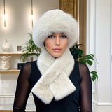 Women's 2-Piece Set Thick Warm Faux Fur Hat and Scarf Combo, Polyester Knit Winter Ear Warmer Cap with Toggle Closure, Fashionable Mongolian Style Hat, Solid Color Hand Wash Only - Fall/Winter Urban Collection