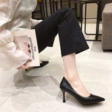 Soft Leather High Heels Women's Stiletto Heel  New Spring and Summer Versatile Pointed Temperament Black Professional Work Shoes