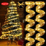 1pc Holiday Streamers - Golden Ribbon Lights, Battery Powered Christmas Tree Decoration with 1/3/5/10m Long Garland for Festive Ambiance (Without Batteries)
