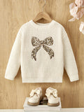 Adorable Toddler Girl's Sequin Embroidered Cable Knit Sweater - Soft, Long Sleeve, Warm, and Stylish Top for Fall and Winter - Perfect for Infant and Little Girls' Everyday Wear