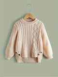 Girls Thick Cable Knit Elegant Loose Fit Drop Shoulder Sweater Tops