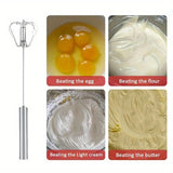 Portable Stainless Steel Semi-Automatic Rotary Whisk for Home Baking, Camping, and Picnics - Effortlessly Mix Eggs and Cream for Perfect Results