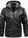 Stylish Men's PU Leather Hooded Jacket - Windproof, Waterproof, Thick, and Trendy for Spring and Autumn - Perfect for Outdoor Activities