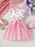 Girls Floral Ruffle Sleeveless Peplum Tutu Dress - Crew Neck, Medium Stretch, Regular Fit, Polyester, Spring/Summer Party Birthday Gift