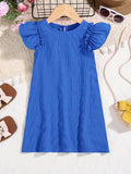 Girls Charming Solid Ruffle Trim Dress - Lightweight Loose Fit for Effortless Summer Style