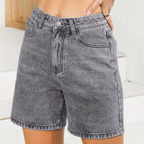 greatnfb Washed Water Ripple Embossed Shorts, Slash Pockets Causal Vintage Denim Pants, Women's Denim Jeans & Clothing