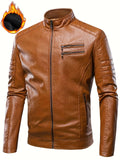 Plus Size Men's PU Biker Jacket | Stylish Zip-Up Stand Collar | Casual Solid Color Motorcycle Coat