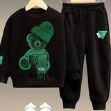 2pcs Boy's Beanie Bear Patched Outfit, Sweatshirt & Sweatpants Set, Trendy Long Sleeve Top, Kid's Clothes For Spring Fall, As Gift