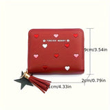 Women's Elegant Short Wallet, Foldable Flap Mini Coin Purse, Multifunctional Folding PU Leather Coin Pocket With Tassel Accent