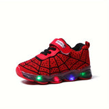 Boys LED Spider Net Sneakers - Fashionable & Durable Athletic Shoes with Cool Spider Web Design - Lightweight, Breathable & Non-slip for Walking, Running & Training