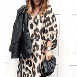 GREATNFB EBay Autumn and Winter New Long V-neck Loose Lantern Sleeve Leopard Print Dress Long Dress