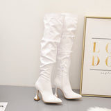 GREATNFB 2020 Winter New Long Boots Female Stiletto Heel Pointed Toe White High-Heeled Knee-High Boots Leg Trimming Slimming Wine Cup Heel 35-42