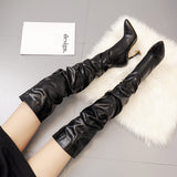 GREATNFB 2020 Winter New Long Boots Female Stiletto Heel Pointed Toe White High-Heeled Knee-High Boots Leg Trimming Slimming Wine Cup Heel 35-42