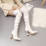 GREATNFB 2020 Winter New Long Boots Female Stiletto Heel Pointed Toe White High-Heeled Knee-High Boots Leg Trimming Slimming Wine Cup Heel 35-42